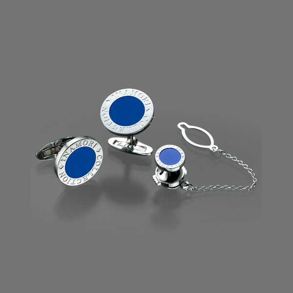 Blue Ceramic Cufflinks & Tie tack Set