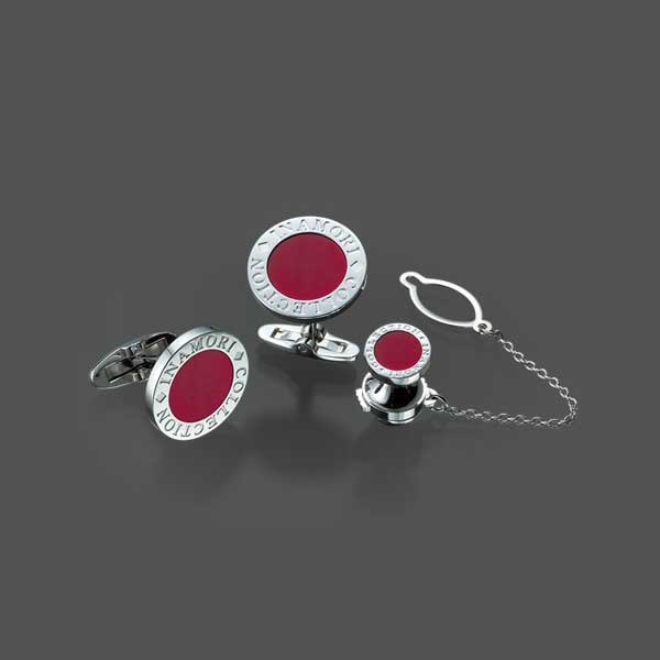 Red Ceramic Cufflinks & Tie tack Set