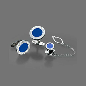 Blue Ceramic Cufflinks & Tie tack Set
