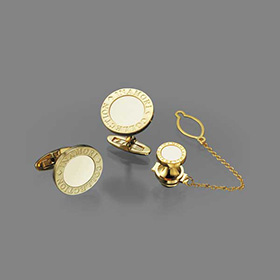 Ivory Ceramic Cufflinks & Tie tack Set